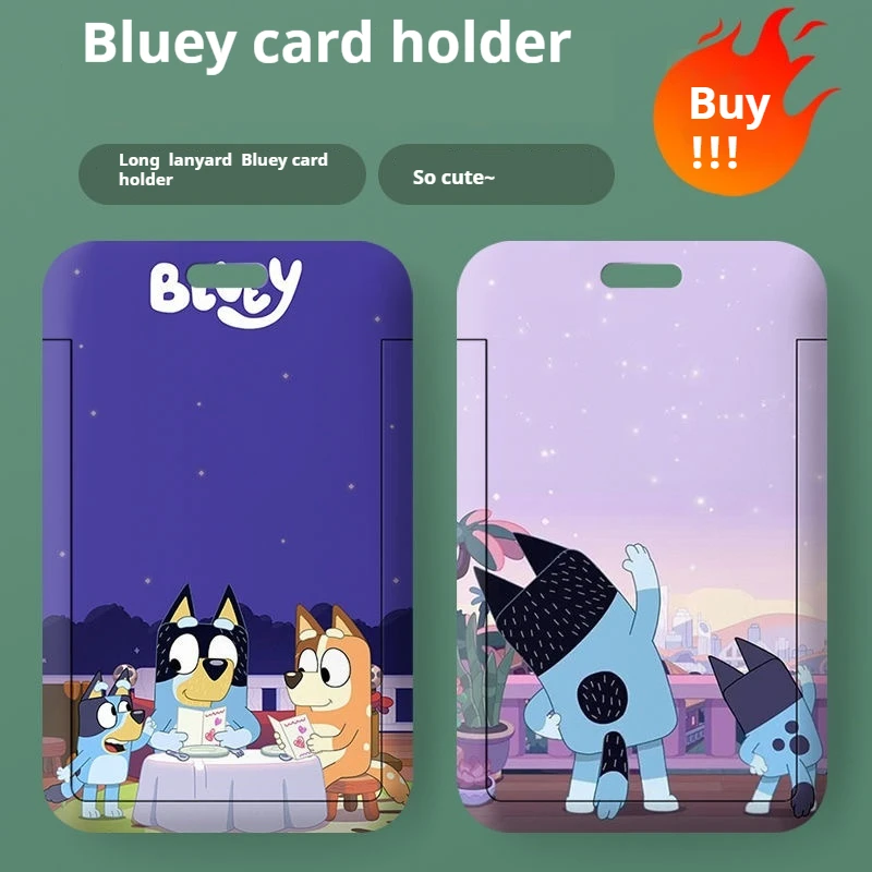 New Bluey Cartoon Student Slide Cover with Long Rope Card Cover Bus Card ID Card Protective Cover Campus Card Protective Case