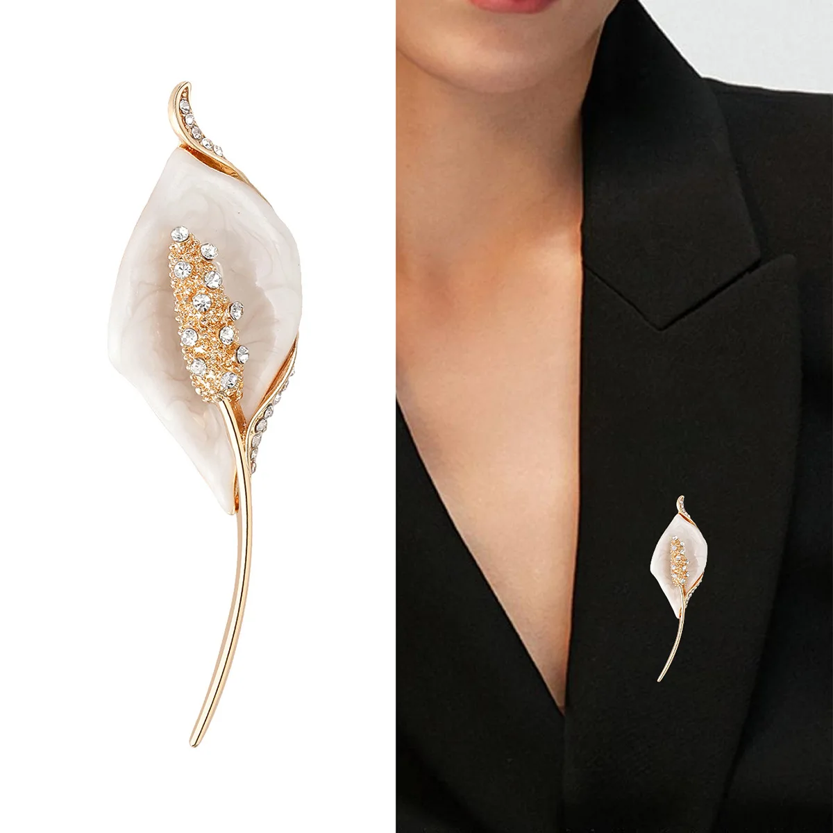 Creative Design Crystal Calla Lily Flower Brooch Four Colors Can Be Selected As a Lady Charm Office Brooch Pin Gift