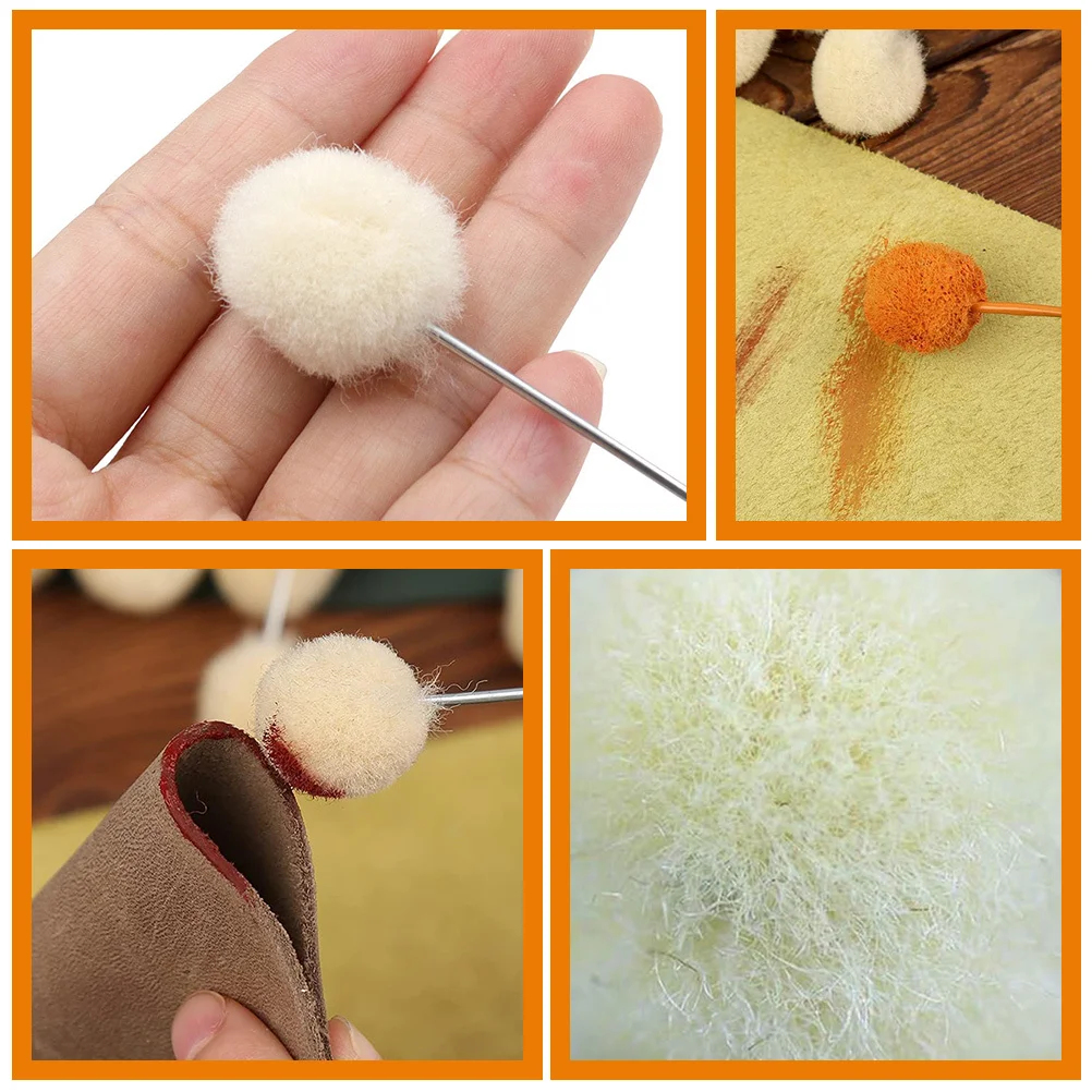 

40Pcs Leathercare Tools Wool Ball Applicator Set with Long Handle for Dyeing Glue Craft DIY Wool Brushes
