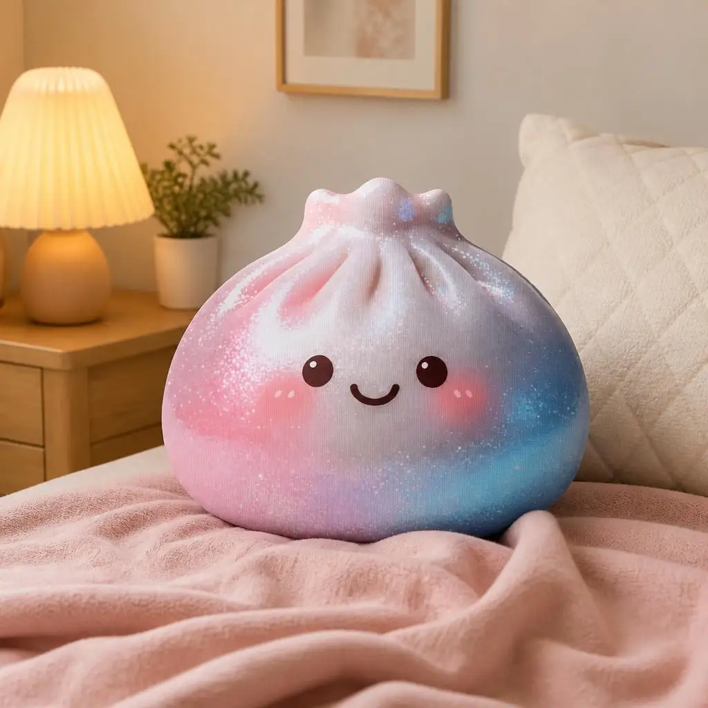 Cute Squishy Dumpling Throw Pillow Pastel Bao Bun Cushion Irregular Stuffed Decorative Pillow for Bedroom Sofa Home Decor