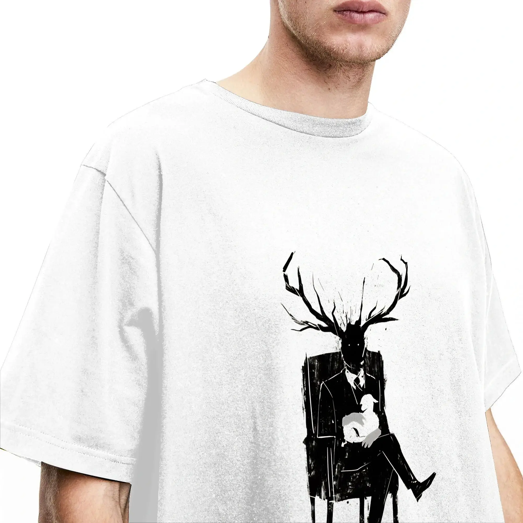 Hannibal Lecter NBC Stag Antlers Lamb T-Shirt Sommer-Baumwoll-T-Shirts für Männer, lockeres T-Shirt, kurzärmelig, Streetwear-Kleidung – Detail 3