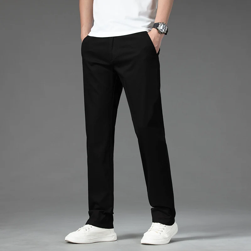 Men's Business Casual Pants Summer Thin Breathable Loose Straight Solid Color Classic Trousers Fashion Simple Male Brand Pants