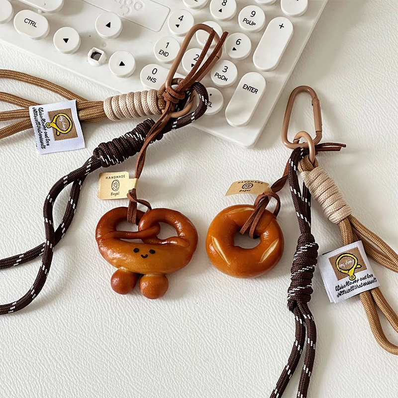 Creative Alkali Water Bread Keychain Cute Smiling Face Bread Woven Rope Pendant Keyring Backpack Decoration Accessories Gifts