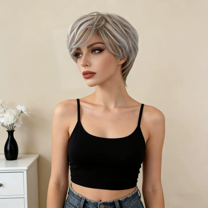 Synthetic Short Curly Wig for Women Breathable Hair Extensions Mixture Color Daily Cosplay Head Cover Ladies Stylish Accessory