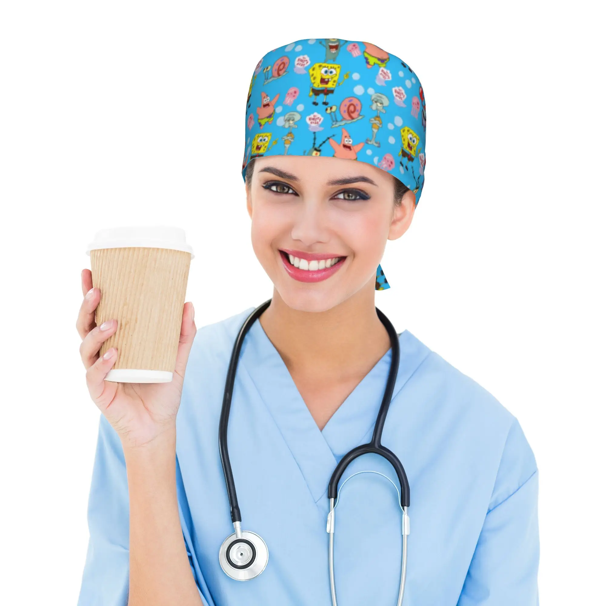 

Custom Adjustable S-Sponges Anime Bobes Working Hat Men Women Cartoon Surgical Hat Scrub Nursing Doctor Surgeon Cap for Nurse