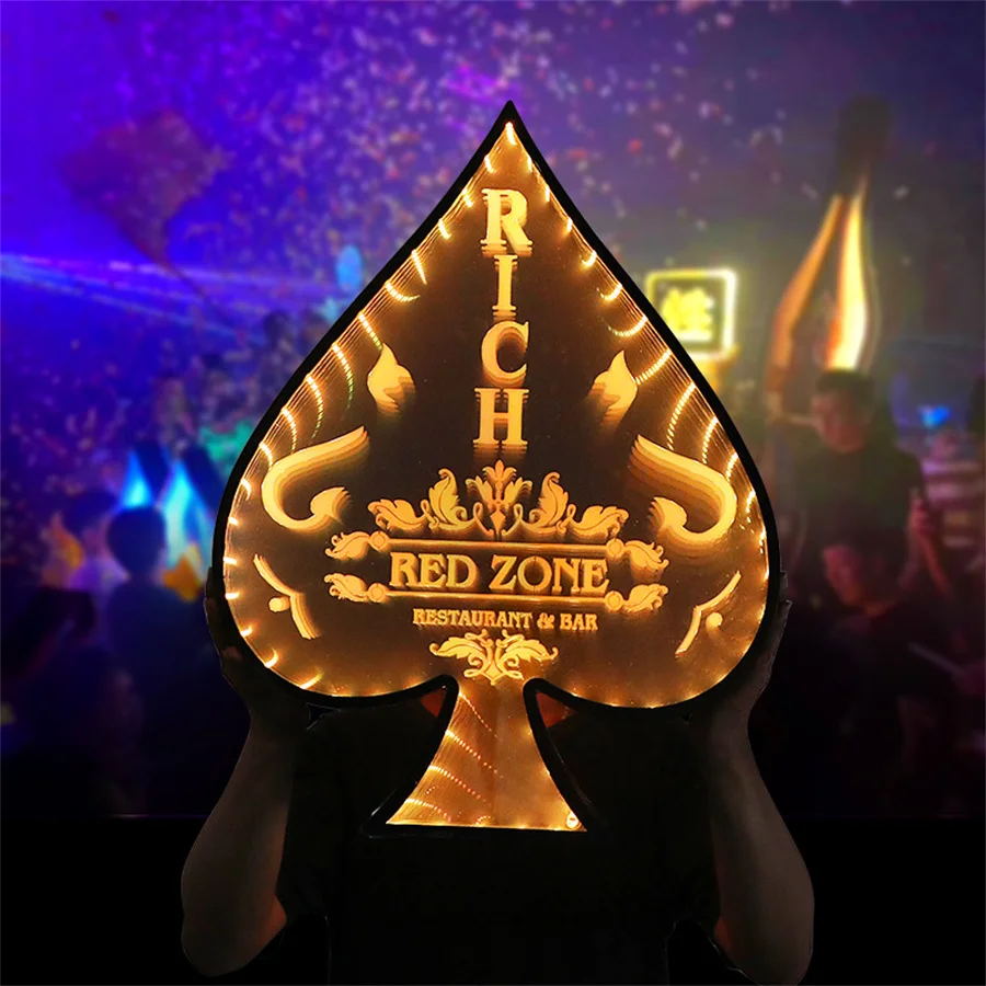 Customized Acrylic Ace of Spade Led Glorifier Club Sign Handheld VIP Service Sign Presenter Advertising for Night Club Bar Decor