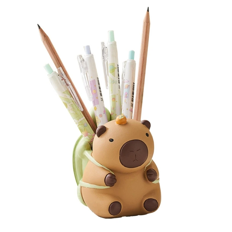 Capybara Shaped Pen Storage Container Makeup Brush Resin Desk Ornament D08D