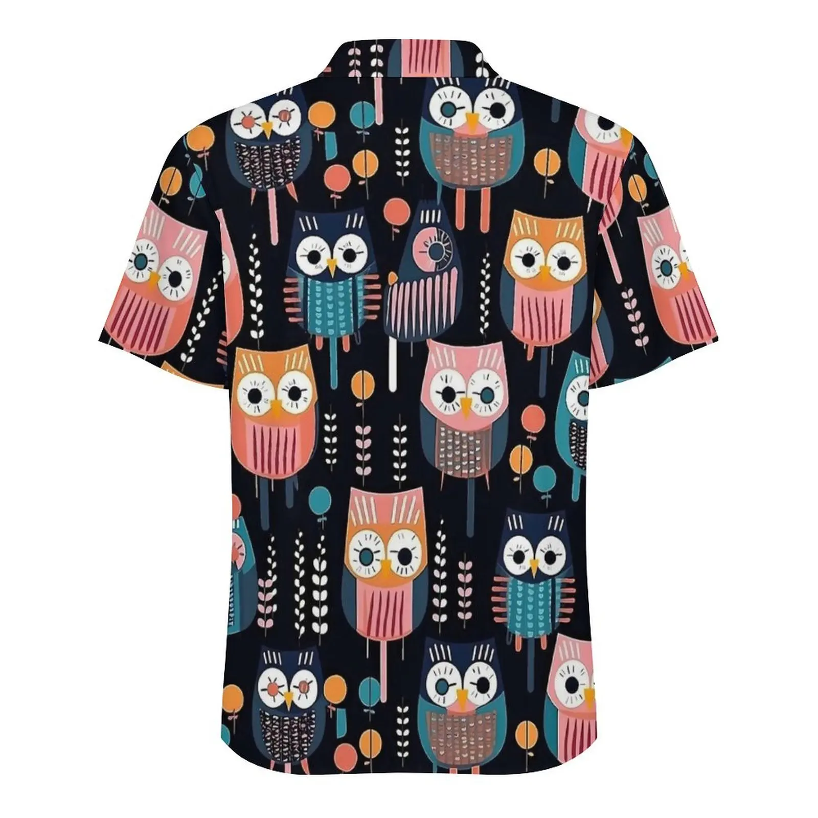 Geometric Bold Owl Vacation Shirt Colorful Animal Hawaii Casual Shirts Men Novelty Blouses Short Sleeve Comfortable Graphic Tops