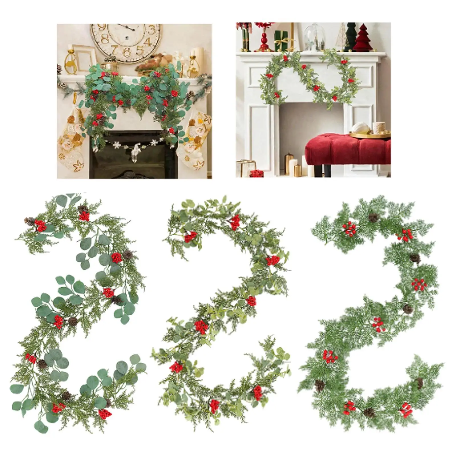 Christmas Garland Hanging Ornaments Green Leaves Artificial Pine Cascading Garland for Hotel Arrangement Xmas Ceremony Fireplace