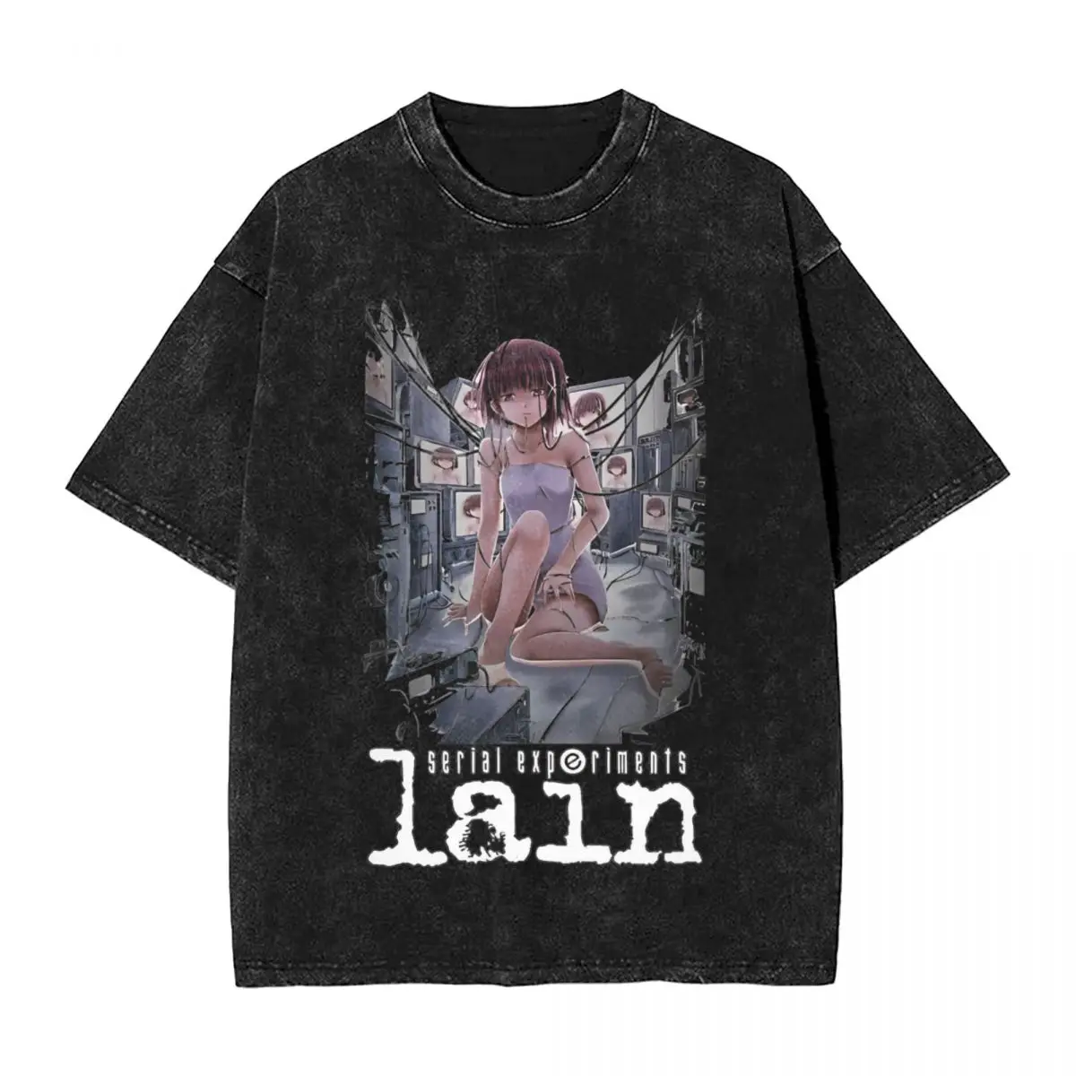 Lain Iwakura Serial Experiments Lain Washed T Shirts Novelty T-Shirt Aesthetic Tees Tops Men Women Short Sleeve Harajuku Graphic