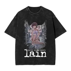 男性と女性のためのlainiwakuraグラフィックTシャツ,半袖トップス,原宿グラフィックTシャツ,連続実験,ウォッシュドTシャツ,美的Tシャツ,ノベルティ