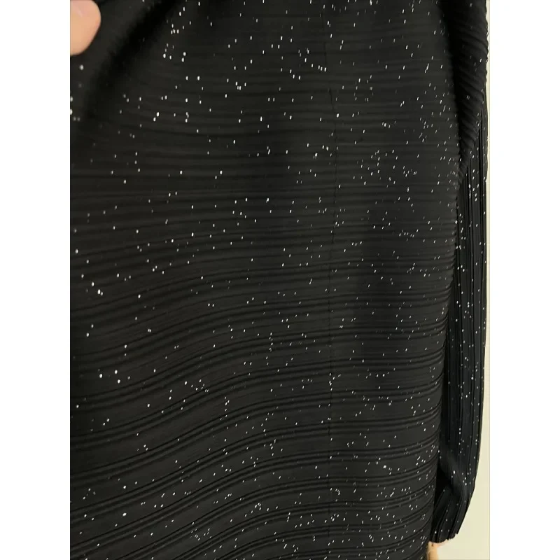 GGHK Pleated Women Luxury Robe Lapel Solid Color Vintage Cardigan Loose Large Size Original Design Arabian Female Abaya 2025