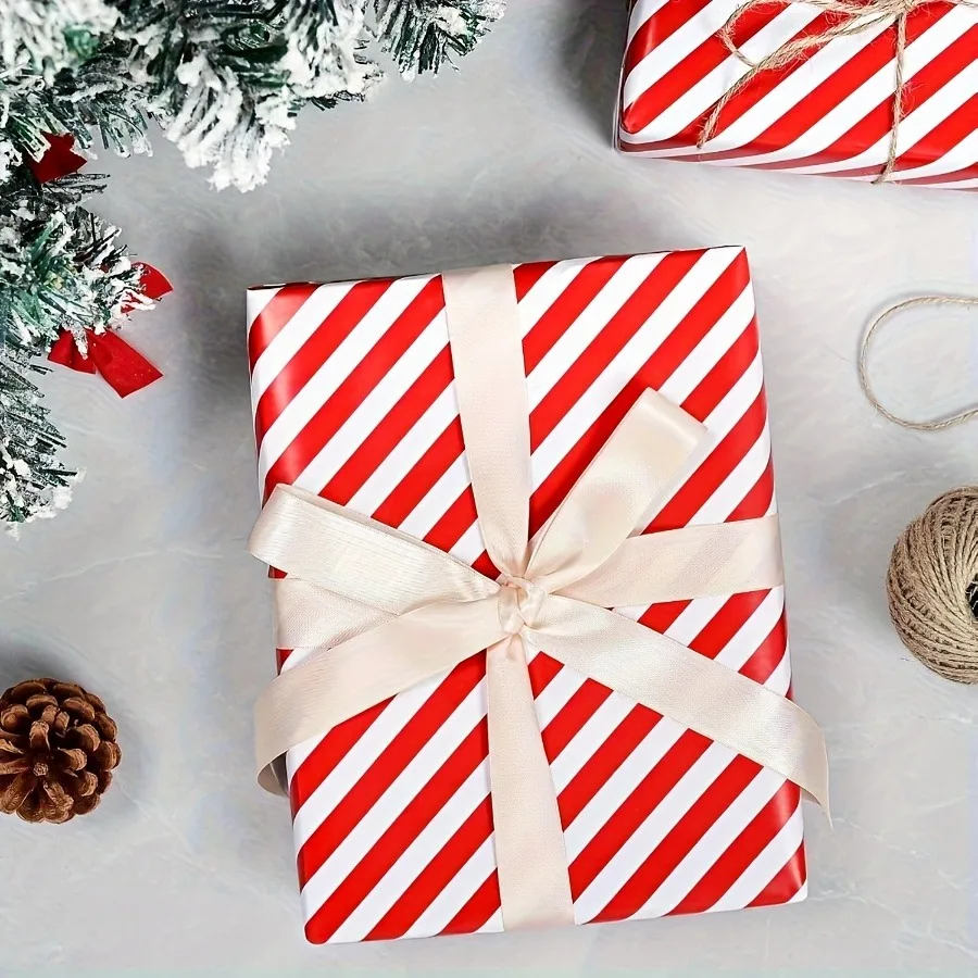 Rot-Weiß Gestreiftes Geschenkpapier - 44x300 cm, Weihnachten, Geburtstag, Party - Klassisches Zuckerstangen-Muster, Festliches Großpack – Detail 3