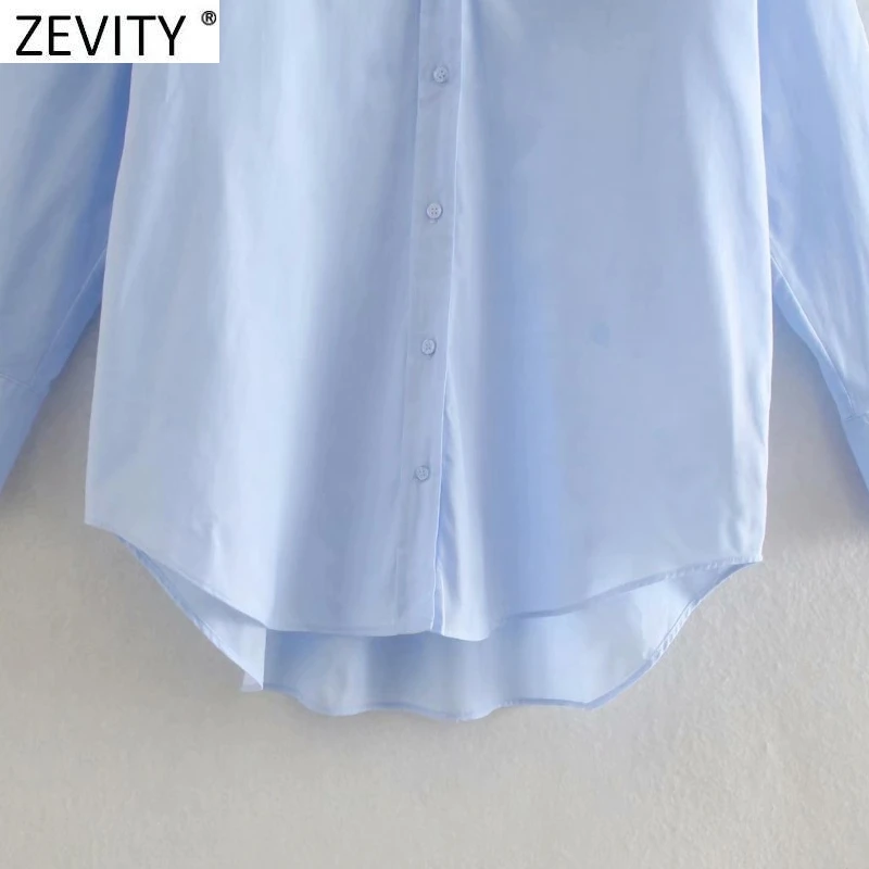 Zevity New Women Simply Turn Down Collar Solid Single Breasted Poplin Shirts Office Lady Blouse Roupas Chic Chemise Tops LS9110