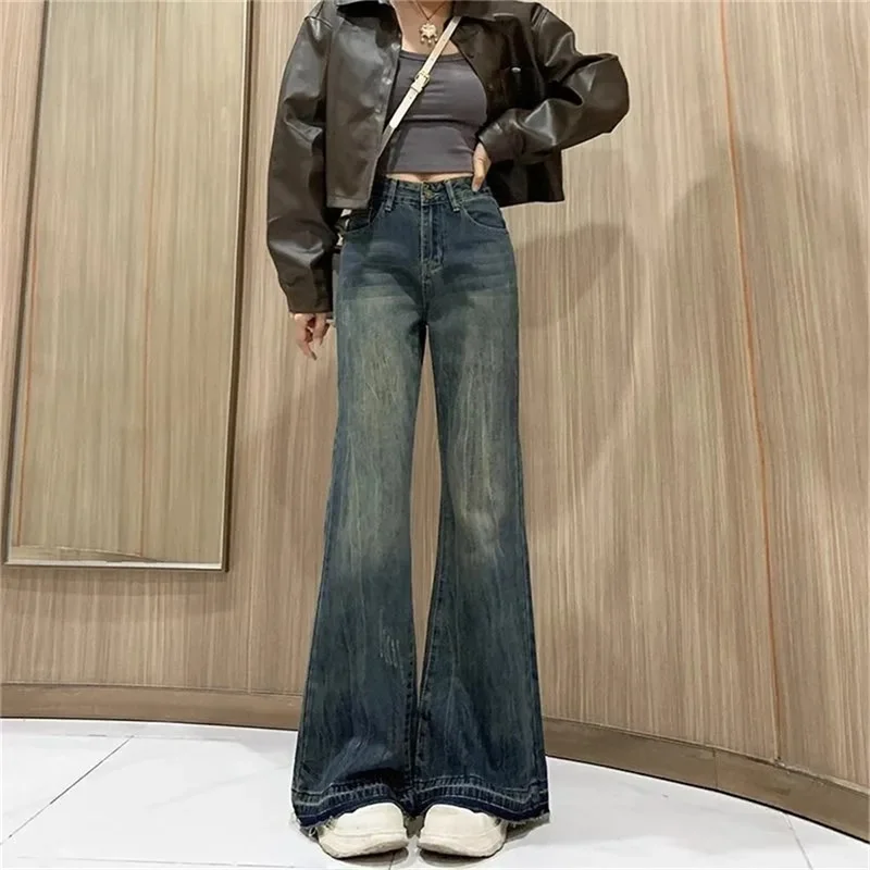 

Jeans for Women 2024 Spring and Autumn New Collection Retro Large Loose American High Waist Non Stick Leg Trumpet Pants Trendy