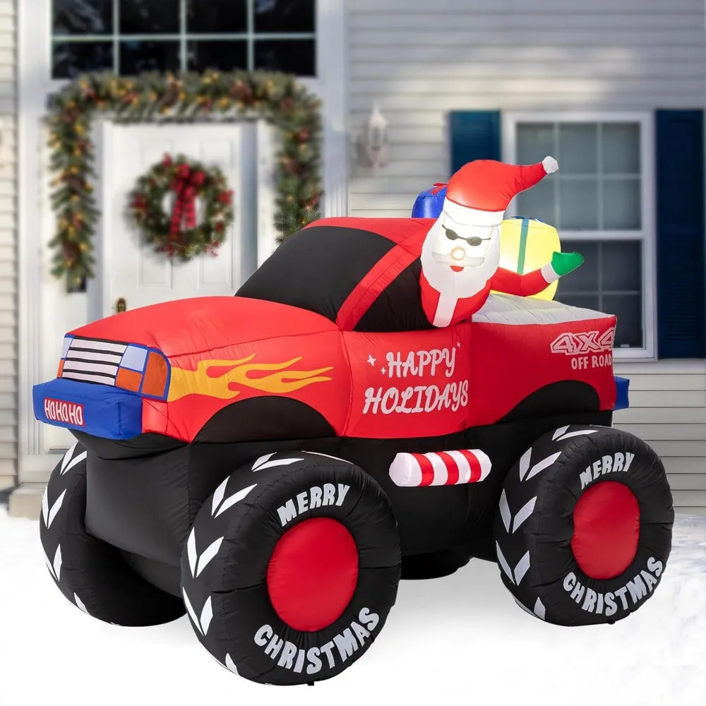 7FT Lighted Santa Claus On Pick Up Off-Road Vehicle Inflatable Decor