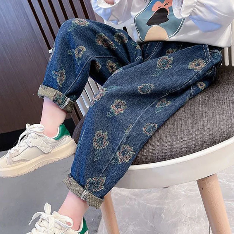 

Girls Jean Pants Long Trousers Cotton 2024 Beautiful Spring Autumn Teenagers Baby's Kids Pants Outdoor School Teenagers Children