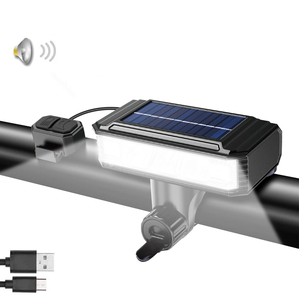 

Solar Bicycle Light with Horn USB Rechargeable MTB Road Bike， Waterproof LCD Display Front Lamp Flashlight Bicycle Light 2000mAh