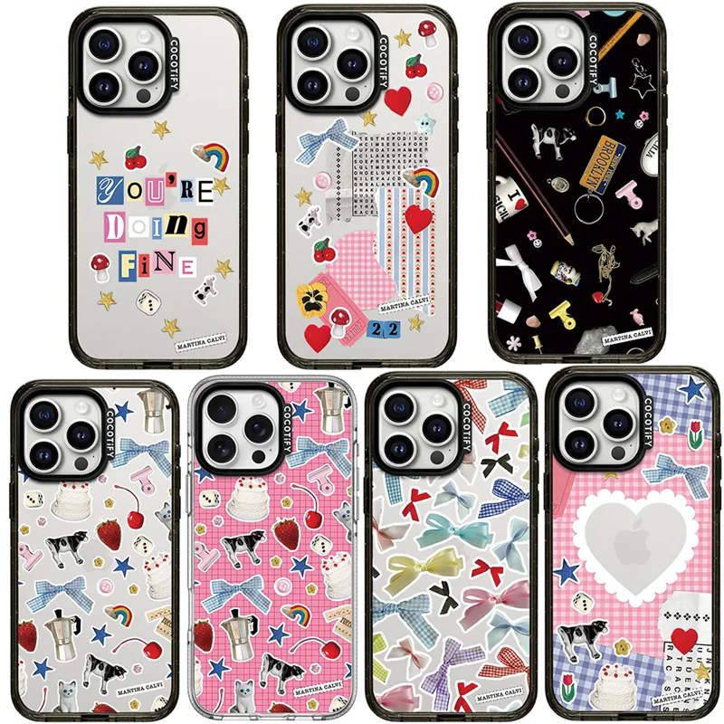 Sydney Artist Stickers Martina Calvi Phone Case for iPhone 12 13 14 15 16 Pro Max Cow Cat Cute Cartoon Acrylic Cover