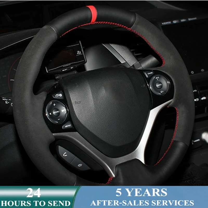 Car Steering Wheel Cover Customized Hand Sewing Suede Leather Car Accessories For Honda Civic Civic 9 2012 2013 2014 2015