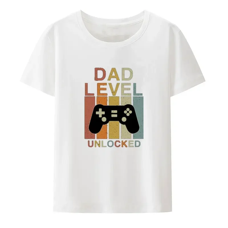 Dad Level Unlocked Funny Video Gamer Birthday Gift Print T-Shirt Men Women Creative Short-sleev Fashion Hipster Streetwear