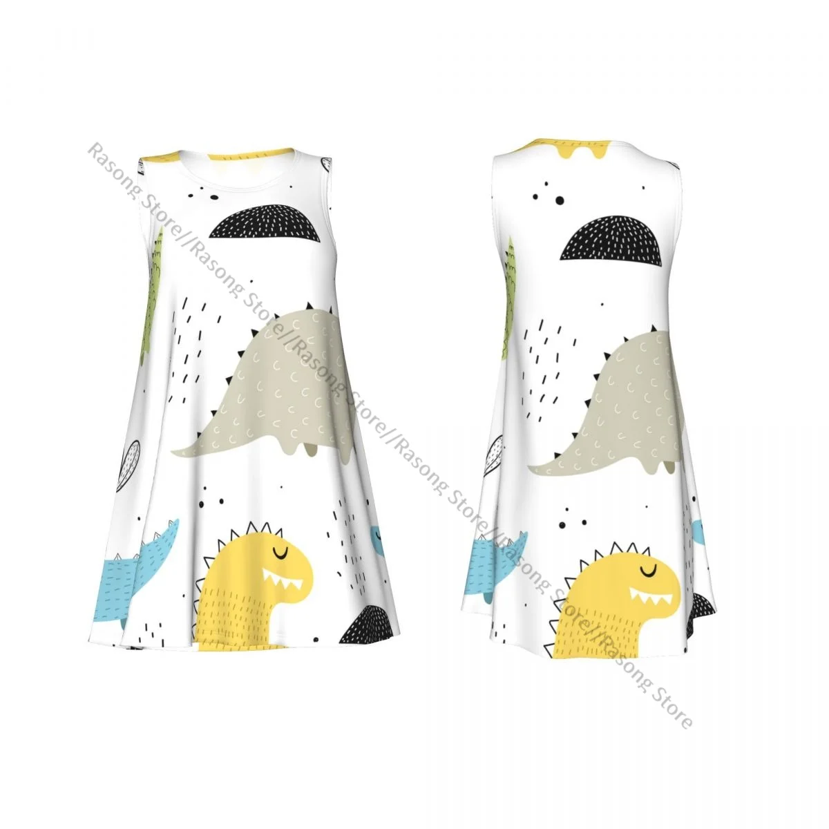 ชุดสตรีฤดูร้อนชุดลําลองเสื้อยืดชายหาดการ์ตูนไดโนเสาร์ชุดถังสีสันสดใส