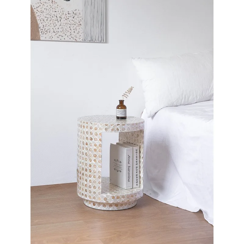 French Style Shell Inlay End Table, Luxury Storage Corner Table, Decor Sofa Side Table for Living Room Home Decor