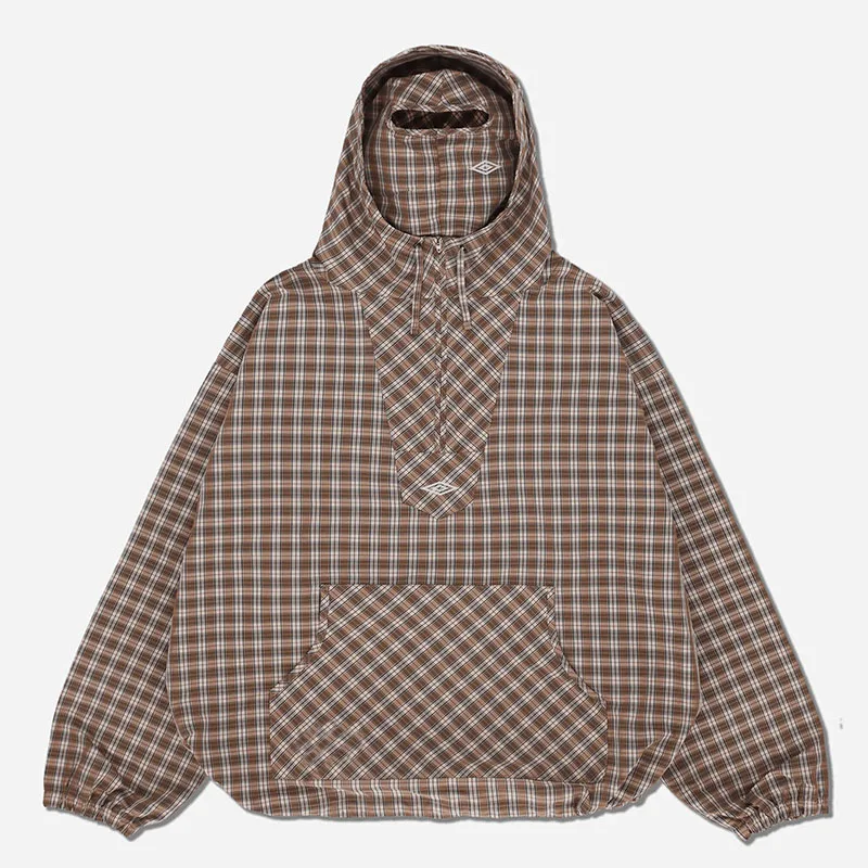 Trendy 2024 Autumn/Winter New Japanese Retro Half Open Collar Hoodie for Men's Mountain Youth Checkered Hoodie Hoodie