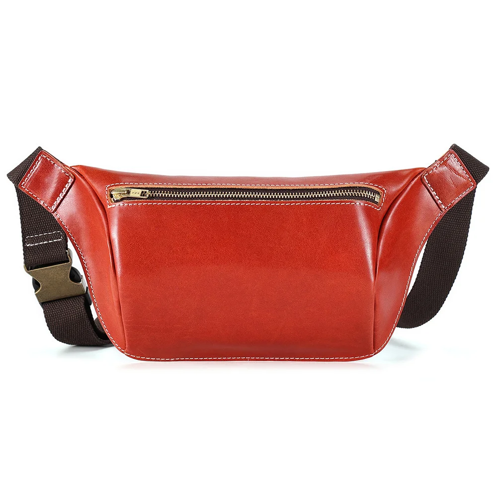 

Genuine Leather Men Fanny Pack Waist Bag for Belt Phone Outdoor Travel Male Chest with YKK Zipper