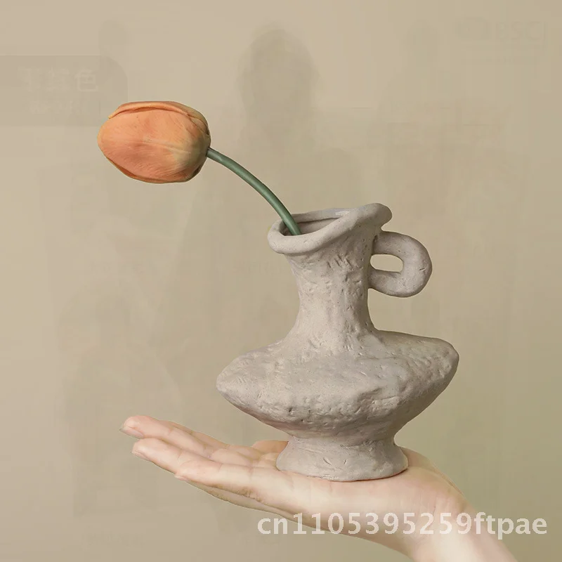 Behanmei Nordic Plain Embryo Art Ceramic Vase Handmade Wabi-Sabi Style Home Decor Flower Holder Cross-border Wholesale