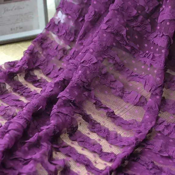 

New 3D Ruffled Lace Mesh Embroidery Fabric Crochet Mesh DIY Wedding Dress and Gown Decorative Fabric by meter