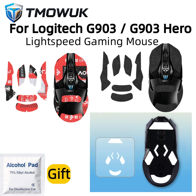 For Logitech G903 / G903 Hero Lightspeed Gaming Mouse, Anti-Slip Grip Tape & ICE PTFE Mouse Skates Set, Sweat Resistant Stickers