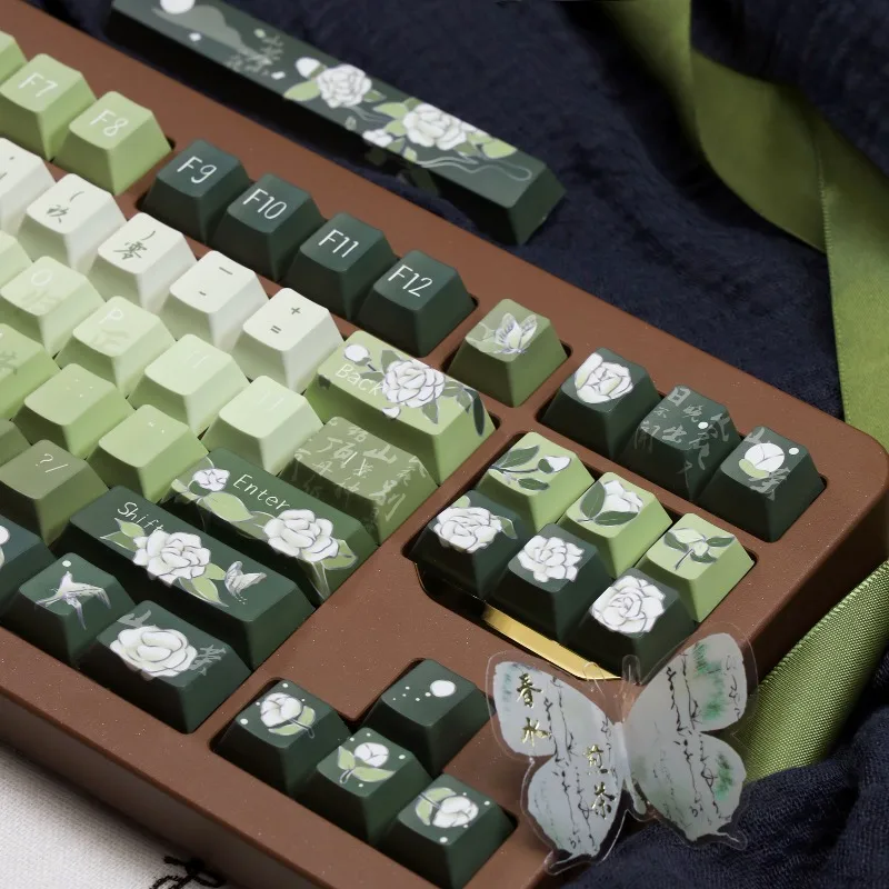 

Набор кастомных PBT-кейкапов с темой «Свежая камелия», сублимационная печать, профиль Cherry, для механических клавиатур, аксессуары, подарок