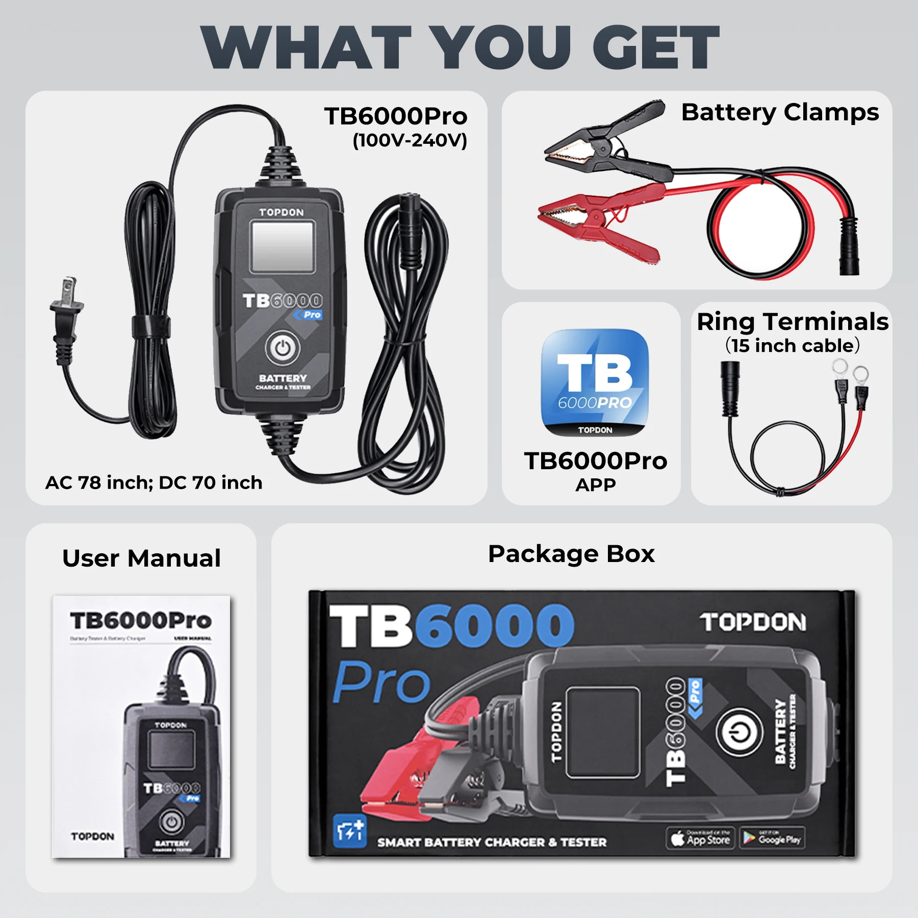 TOPDON TB6000 Pro 2 in 1 Smart Battery Charger and Tester 6V 12V Lead Acid Batteries Car Motorcycle Battery Charger and Tester