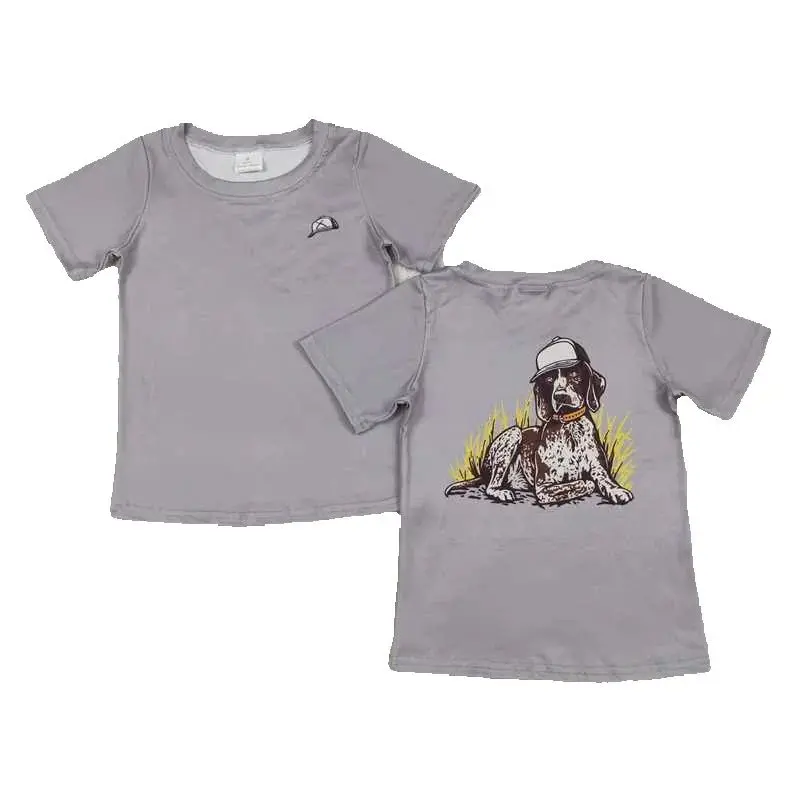 

Baby Boys Grey Dog Short Sleeve Tee Shirts Tops