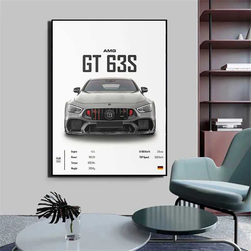 Luxo MERCEDES-BENZ GT 63S Wall Art, cartazes e impressões nórdicos, fotos para sala de estar, decoração de casa, pintura em tela