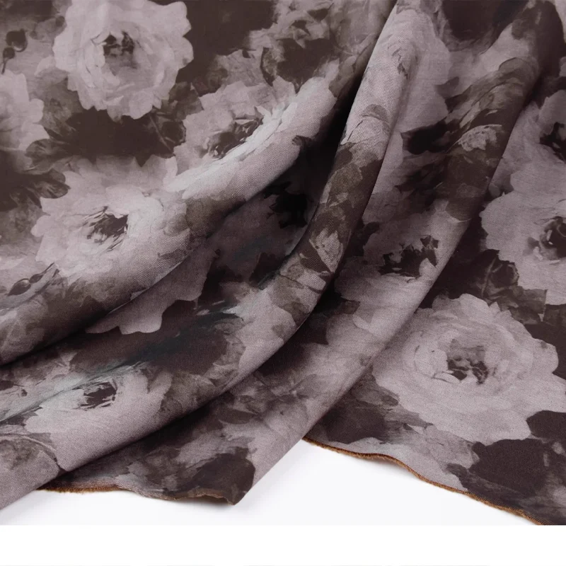 

144cm*50cm Brown Dyed Rose Print Fabric Suitable For Camisole Skirts Nightdress Cheongsam Dresses Headscarves Fabrics