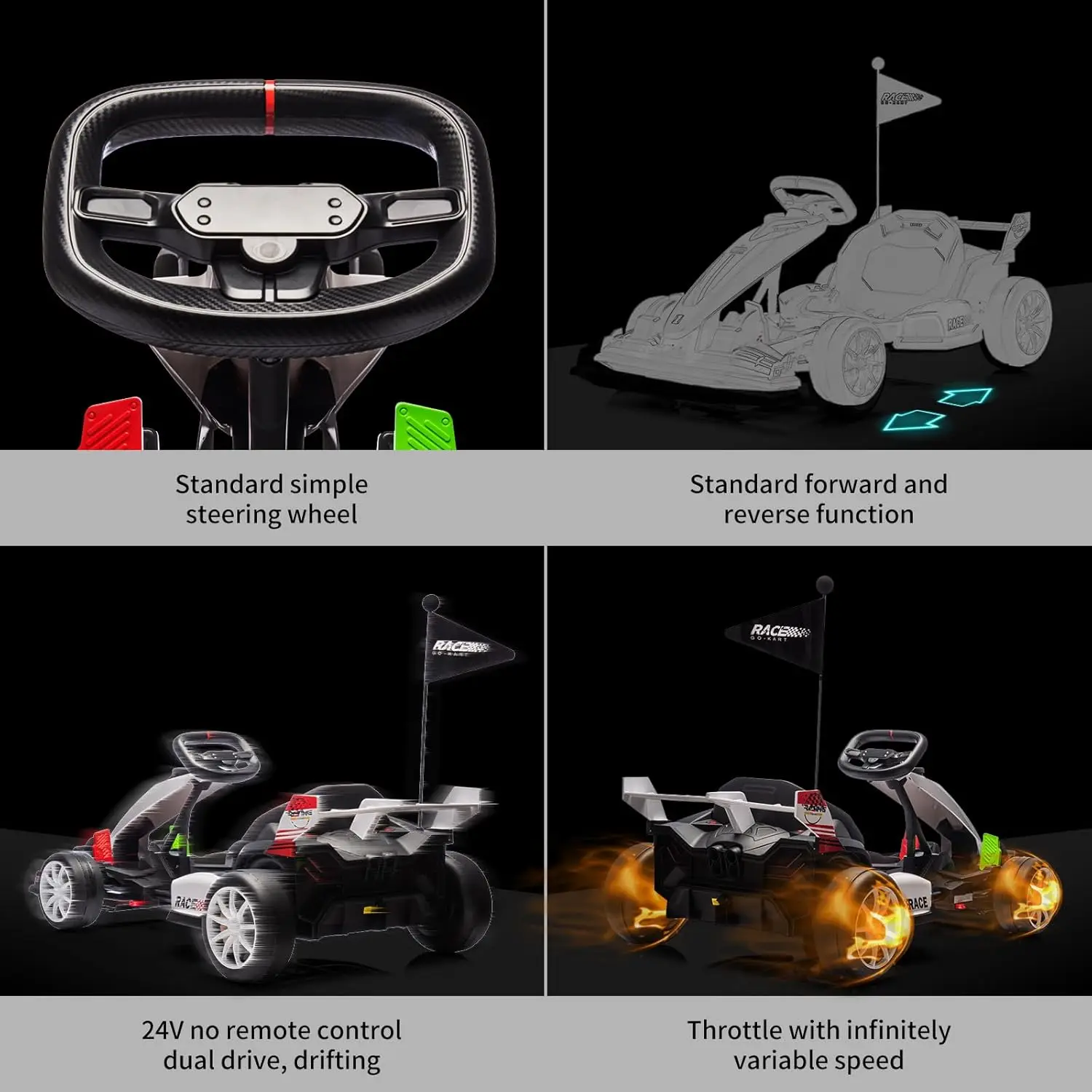 Elektrische Go Kart voor kinderen Elektrische Drift Kart Outdoor Race Toy 24V Rit op speelgoed Drifting Car met 2x200W motoren voor 6+ jaar oud