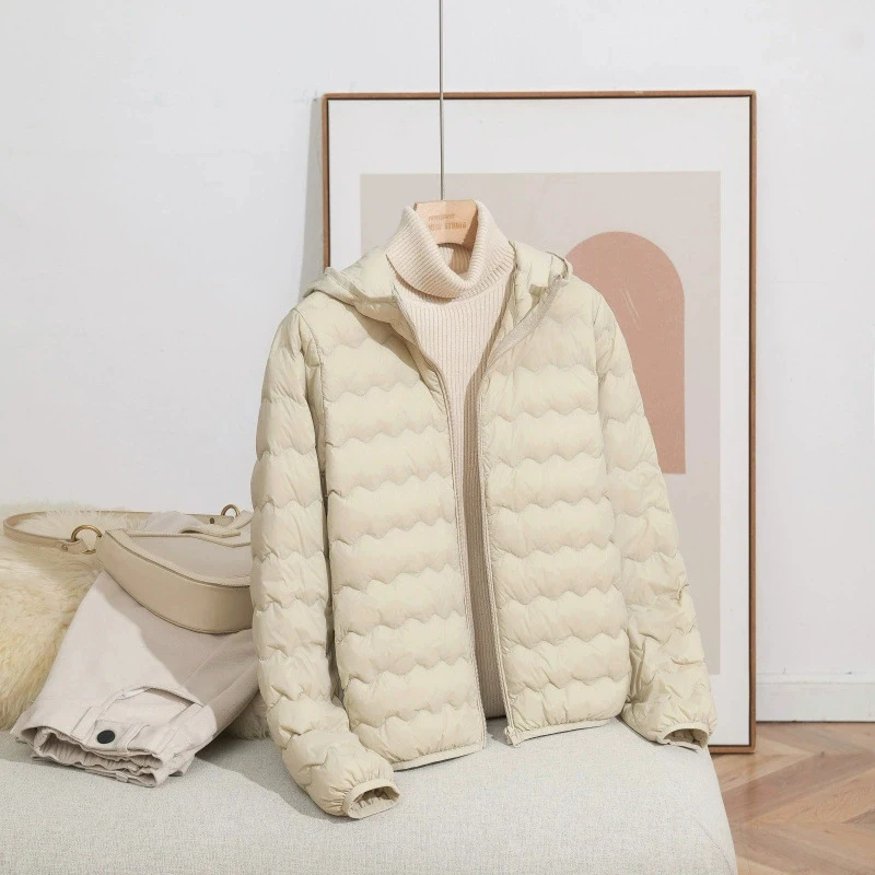 Schinteon Piumino leggero da donna in piumino d'anatra bianco al 90% con cappuccio Cappotto capispalla casual autunno inverno di alta qualità 2025 Nuovo
