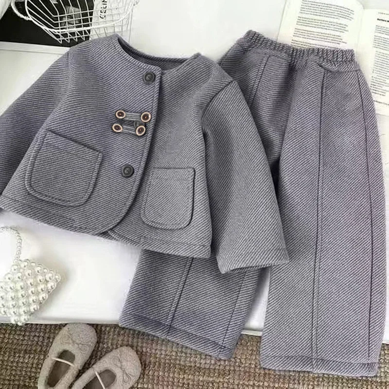 2026 Autumn Girls Sets Children's Clothes Suit Spring Long Sleeve Coat Pants 2 Pcs Kids Fashion Loose Outfits Teen Warm Costume