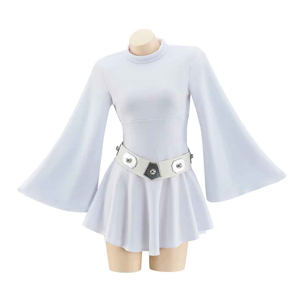 

Leia Princess Cosplay Costume Movie Inspired Leia White Dress Halloween Carnival Party Outfits