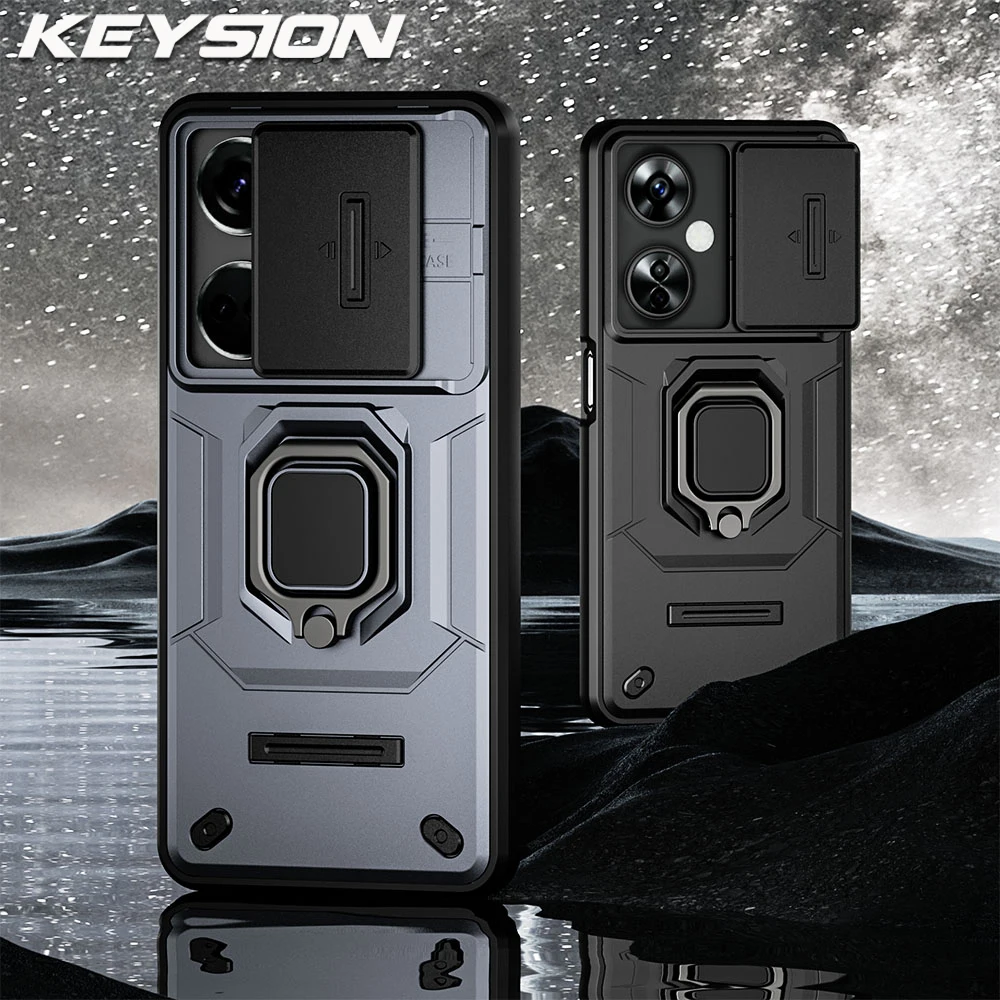 

KEYSION Shockproof Case for OnePlus Nord CE 3 Lite 5G Slide Camera Lens Protection Ring Stand Phone Cover for for Nord CE 3 5G