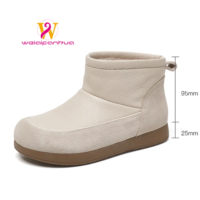 

New Women's Snow Boots, Thick-soled Cotton Boots with Top Layer Cowhide, Warm and Height-increasing Women's Ankle Boots