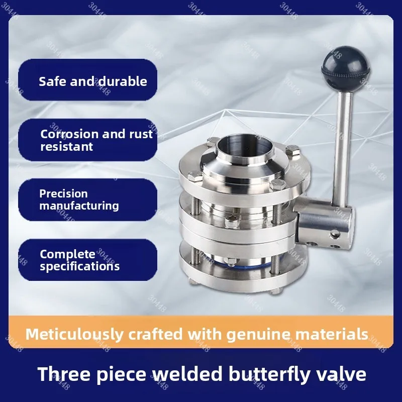 Three-piece welded butterfly valve 304 stainless steel manual butt-weld duckbill three-section butterfly valve 57 76 85