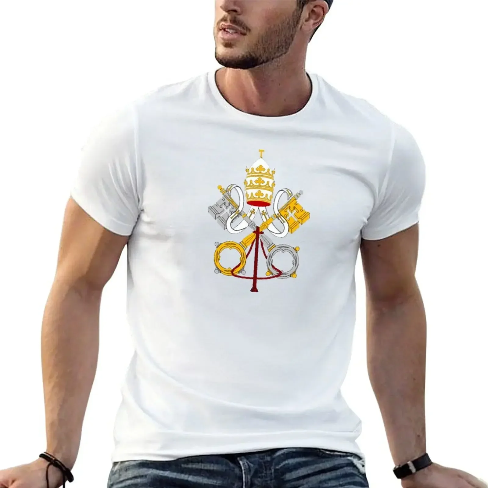 Vatican City Coat of Arms T-Shirt Short sleeve tee graphic t shirt vintage Blouse man t shirt mens cotton t shirts