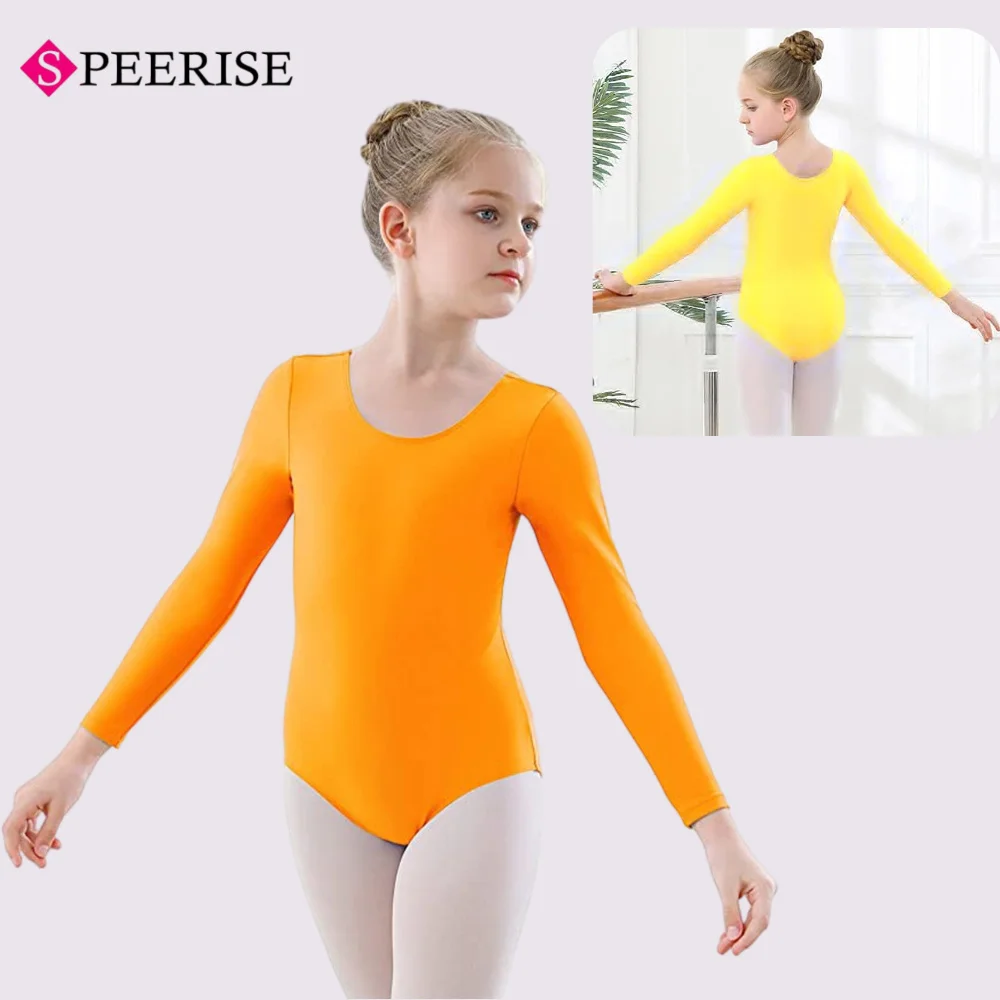 

Kids Girls Long Sleeve Ballet Dance Leotards Professional Gymnastics Bodysuit Solid Color Dance Wear Training Suit for Children