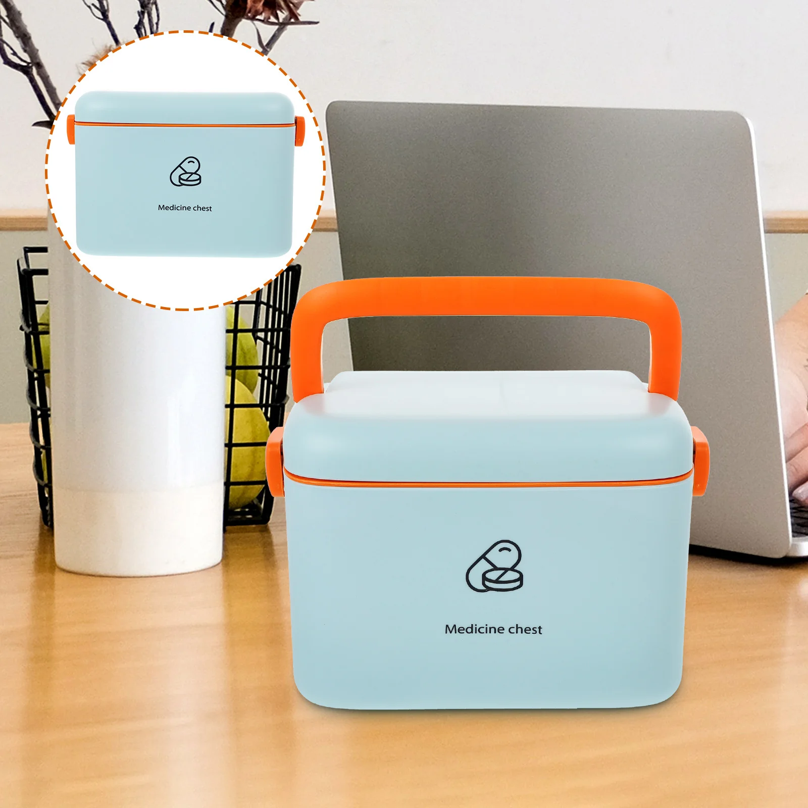 صندوق دواء منزلي محمول بطبقة مزدوجة وحقيبة تخزين منظمة ذات سعة كبيرة ومقبض أمان للسفر المدرسي المنزلي #5