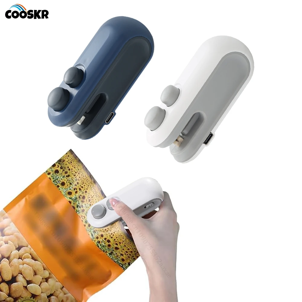 Mini Bag Sealer Portable Handheld Heat Vacuum Sealer Rechargeable 2 in 1 Sealer and Cutter Plastic Bags Snacks Food Storage