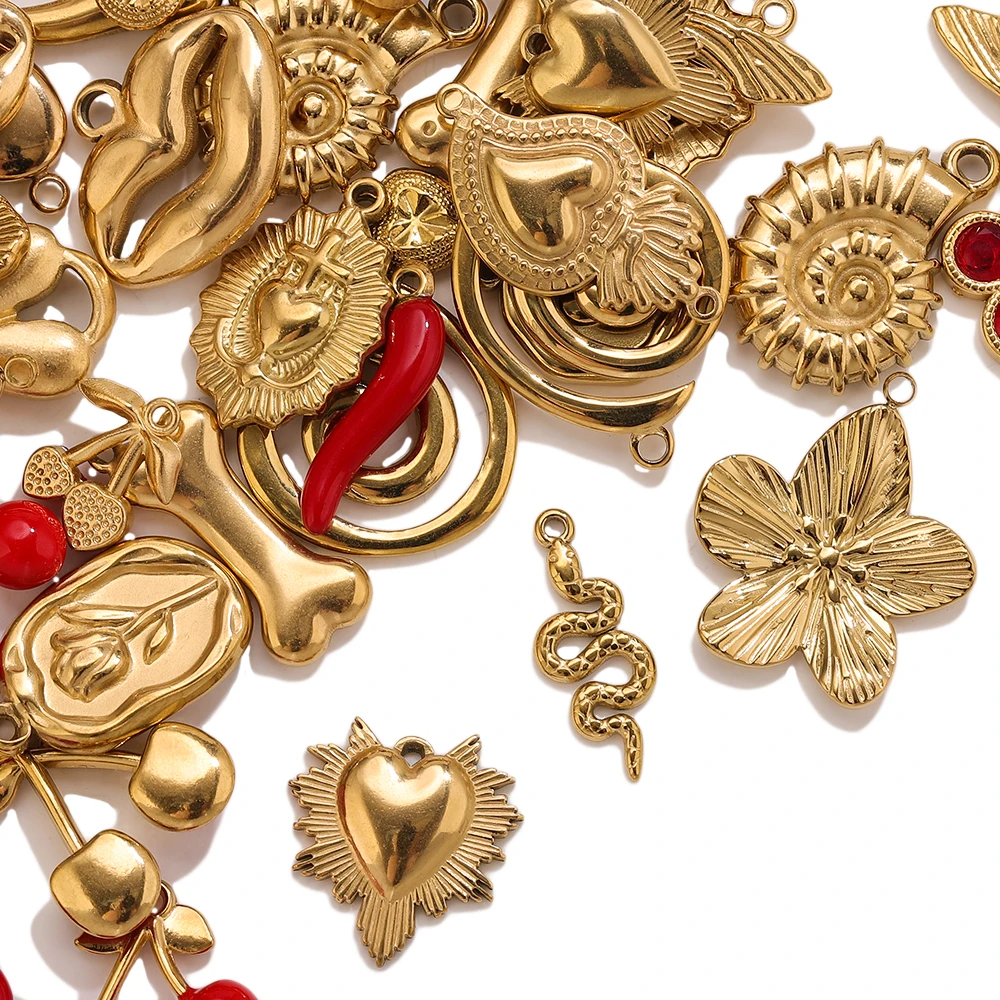 

5pcs Stainless Steel Red Charms For Jewelry Making DIY Women Necklace Earrings Jewelry Pendants Accessories Craft Charms Bulk