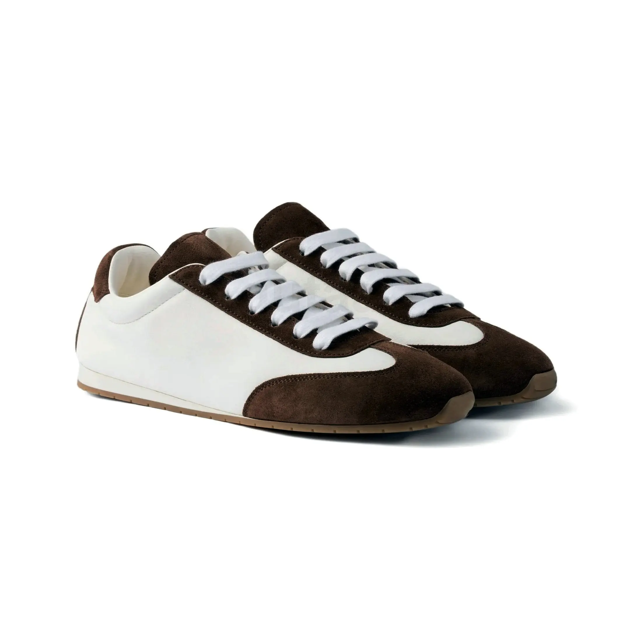Women's Cow Suede Lace-Up Sneakers - Round Toe Flats Shoes
